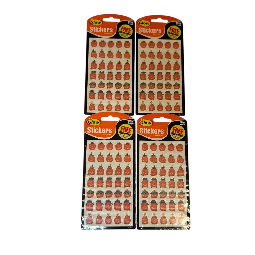 Vintage Halloween‎ Pumpkin Glow In Dark Stickers - 4 Packs Multi Pack